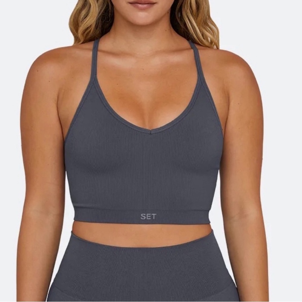 SET Active Women's Charcoal Gray Ribbed Sports Bra